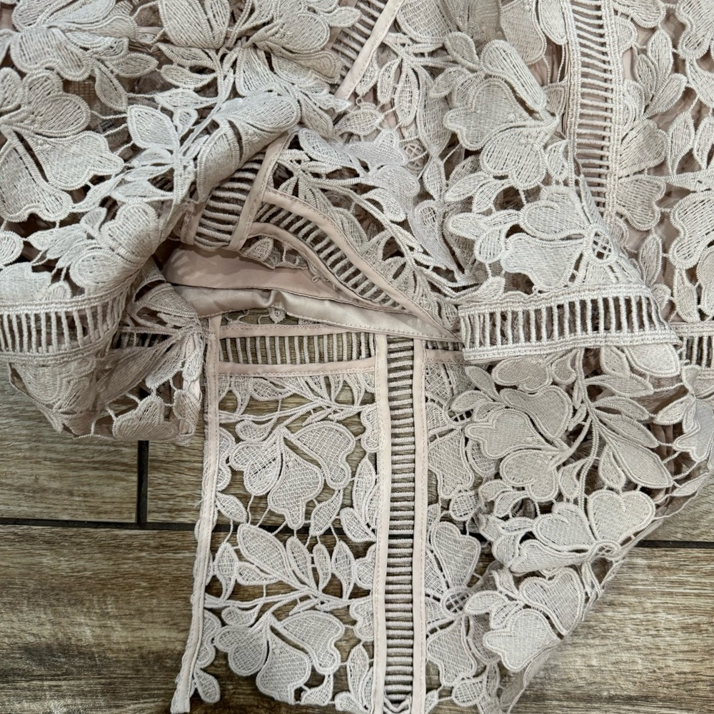 Bardot Botanica Lace Midi Dress Size 8 Nude Beige Floral Overlay Ladder Lace - Picture 12 of 16